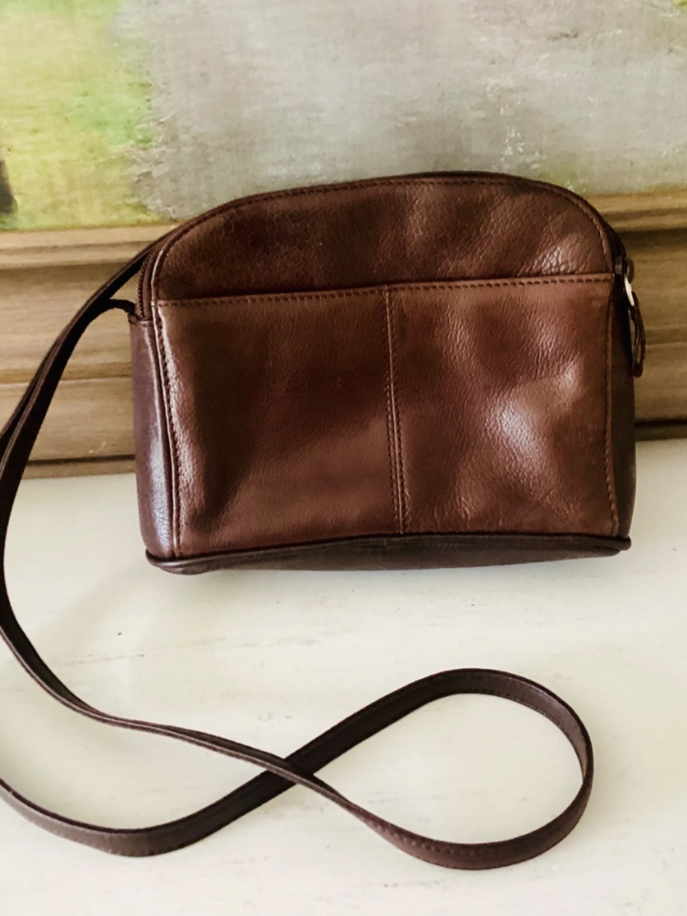 Vtg Rolfs Genuine Leather Small Brown Crossbody Purse Y2K Minimalist Travel Zip - Picture 2 of 13